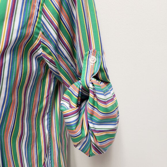 Lauren Ralph Lauren Womens Striped Button Up Top Tab Sleeves Size Petite Small - Picture 5 of 7